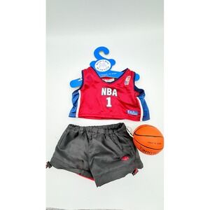 Build-A-Bear Workshop NBA Basketball Uniform Set Red Jersey Shorts Spalding Ball